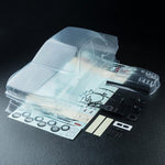 Close-up of 1:10 RC BMW E30RB Clear Unpainted Bodyshell, F194mm/R197mm #720022 for custom design