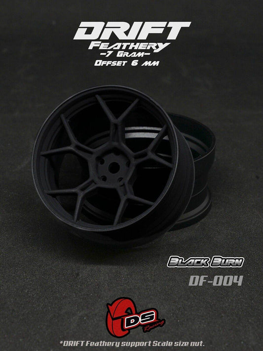 DS Racing RC Drift Wheel Rims Set - 1/10 Scale, Lightweight Matt Black 2pcs DF-004