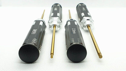 4-piece black metric HEX Allen screwdriver set for RC cars, designed for precise adjustments 