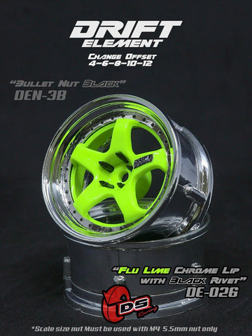 1/10 RC Car DS Racing Drift Elements Wheel Set - DE-026 Lime Green