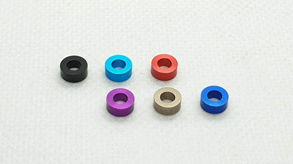 Pack of 10 aluminium M3 2.5mm flat gasket washers, used as spacer shims for precise RC car assembly