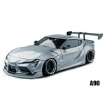 Close-up of MST Toyota Supra A90 Rocket Bunny 200mm Clear Body Shell, unpainted for RC customization
