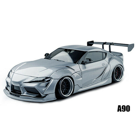 Close-up of MST Toyota Supra A90 Rocket Bunny 200mm Clear Body Shell, unpainted for RC customization