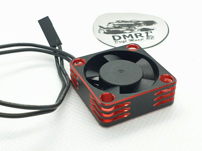 Close-up of the 40x40mm Aluminium ESC Cooling Fan, 16000RPM, built for superior cooling performance in RC cars - red