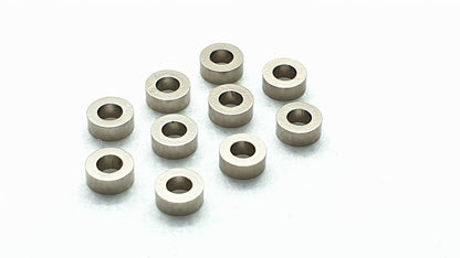 Pack of 10 aluminium M3 2.5mm flat gasket washers, used as spacer shims for precise RC car assembly