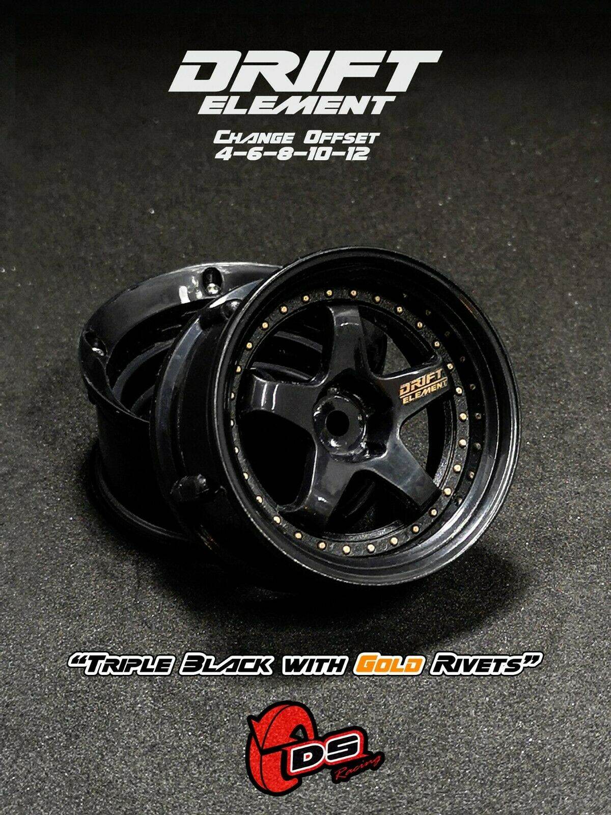 DS Racing Drift Elements Wheel Set, 1/10 scale, black, adjustable, 2pcs, DE-007