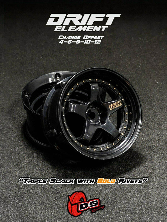 DS Racing Drift Elements Wheel Set, 1/10 scale, black, adjustable, 2pcs, DE-007