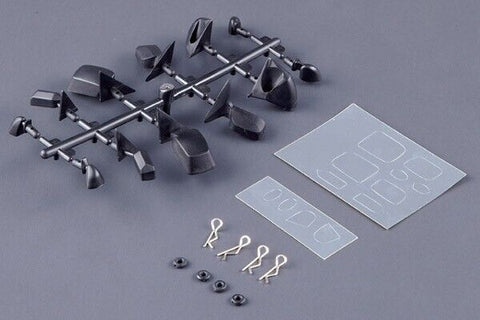 Close-up of Slidelogy's versatile RC car wing mirrors, six designs for 1/10 drift cars
