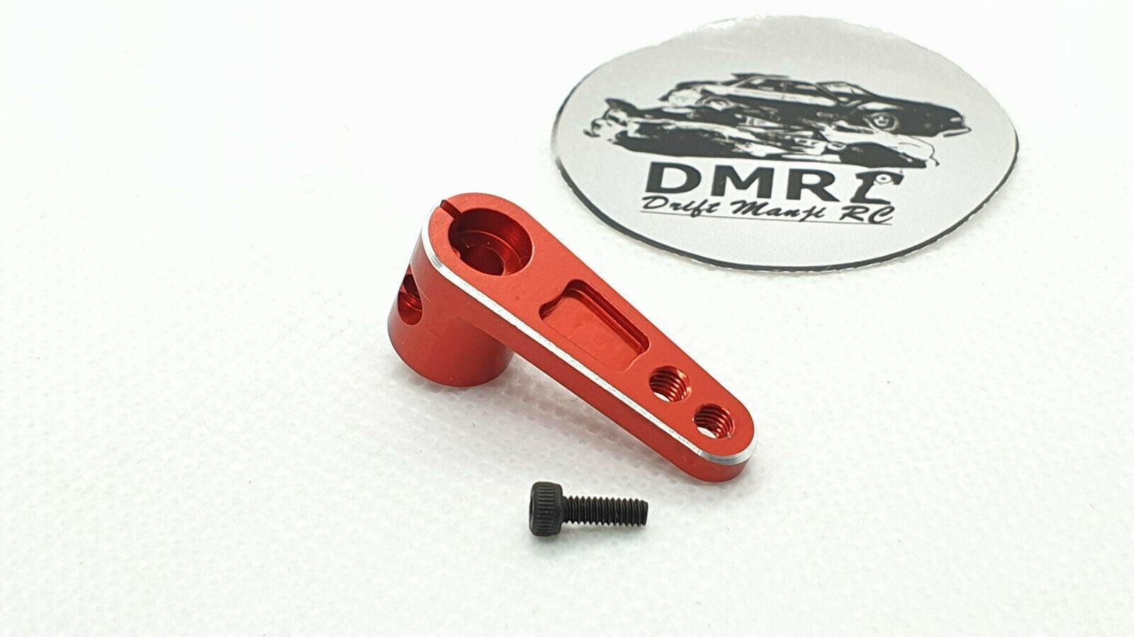 Close-up view of the 25T Aluminium Long Neck Steering Servo Horn/Arm, emphasizing its robust and precision-enhancing design - red