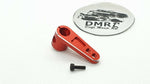 Close-up view of the 25T Aluminium Long Neck Steering Servo Horn/Arm, emphasizing its robust and precision-enhancing design - red