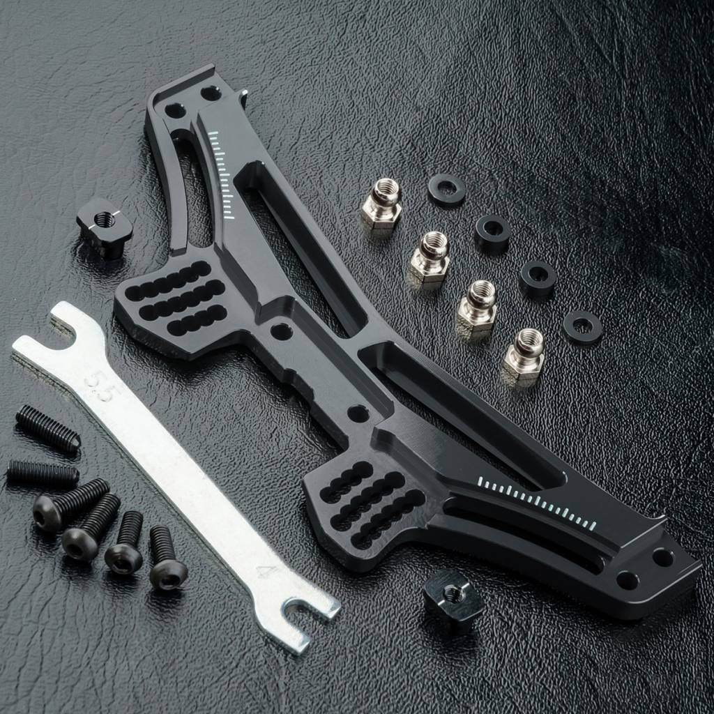 Close-up of MST RMX 2.5 Rear Damper Stay / Shock Tower in aluminium #210577 for RC stability