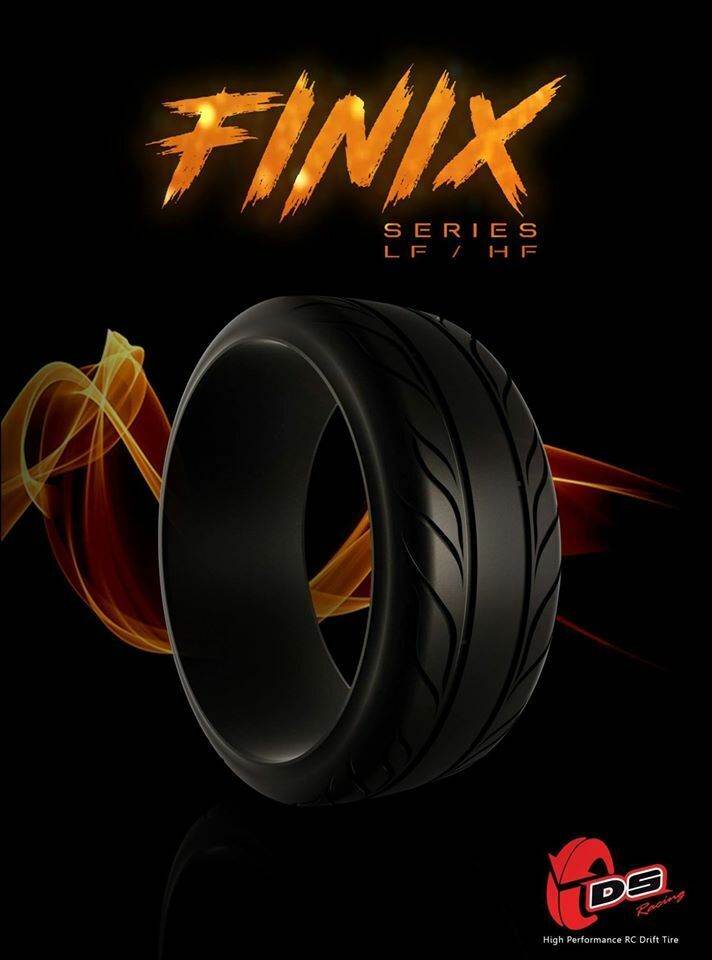 DS Racing LF-3SE plastic treaded drift tyres from Finix Series LF/HF, 1/10 scale, includes 4 tyres and foam inserts