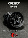 Close-up of the black DS Racing Drift Elements DE-006 RC wheel set, adjustable, designed for 1/10 scale RC cars