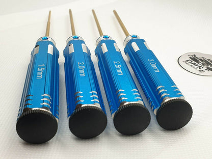 4-piece blue metric HEX Allen screwdriver set for RC cars, designed for precise adjustments