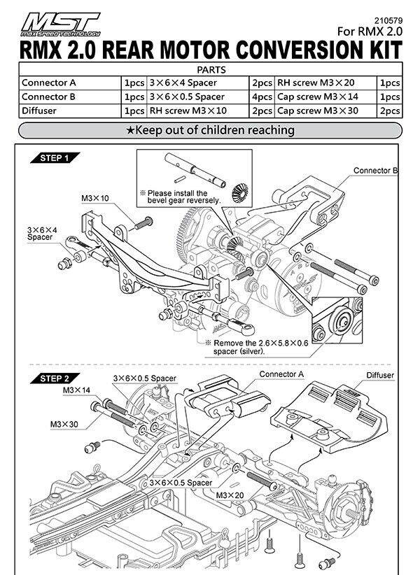 mst rmx 2.5 rear motor conversion kit 210579