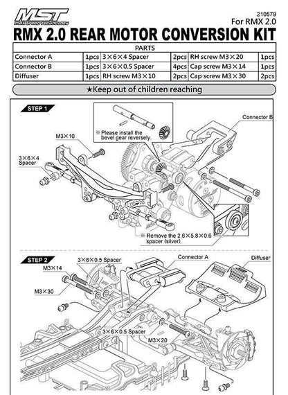 mst rmx 2.5 rear motor conversion kit 210579