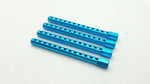 Close-up of 1/10 scale RC aluminium body shell post set, 60mm, in assorted colours - blue