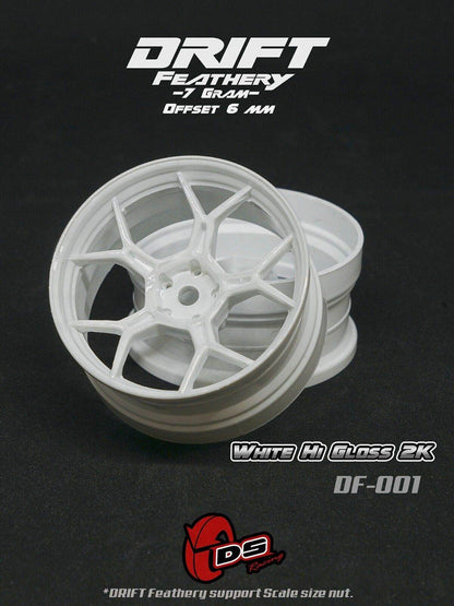 DS Racing DF-001 RC wheel set, 1/10 scale, 6mm offset, 2pcs, engineered for high traction performance