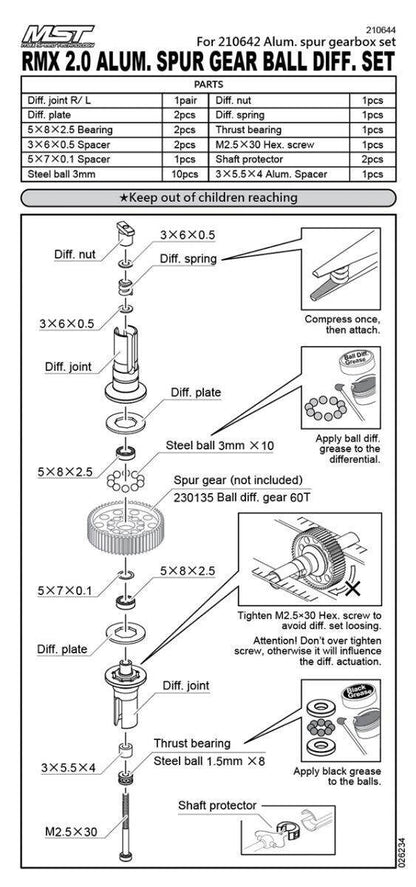 MST RMX 2.5 Ball Differential Transmission Set - 210644