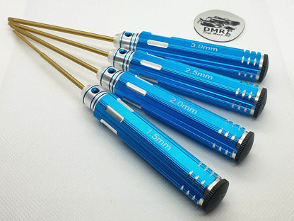 4-piece blue metric HEX Allen screwdriver set for RC cars, designed for precise adjustments