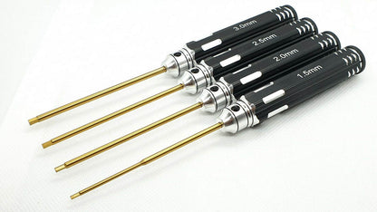 4-piece black metric HEX Allen screwdriver set for RC cars, designed for precise adjustments 