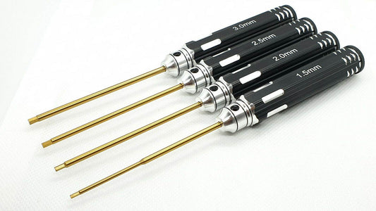 4-piece black metric HEX Allen screwdriver set for RC cars, designed for precise adjustments 