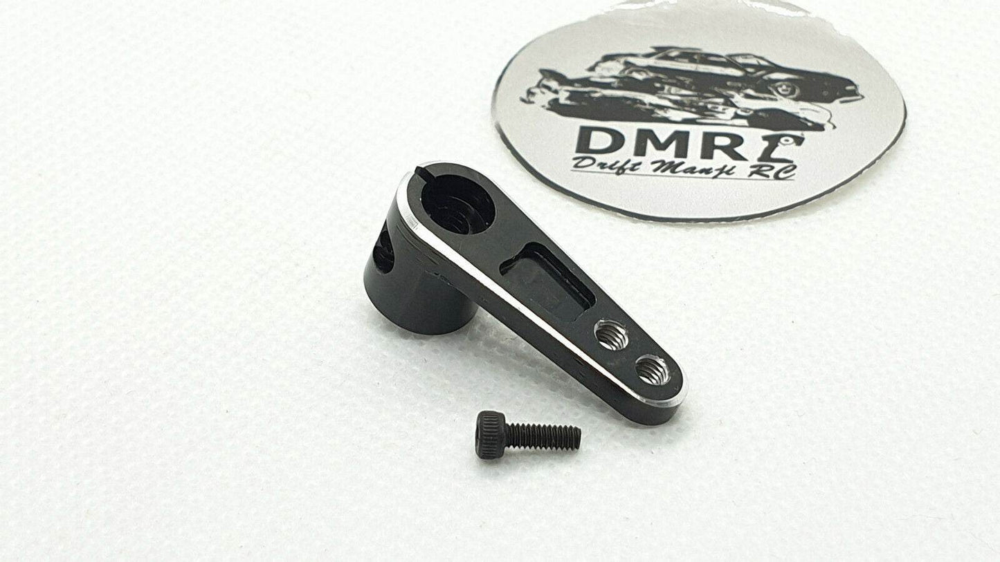 Close-up view of the 25T Aluminium Long Neck Steering Servo Horn/Arm, emphasizing its robust and precision-enhancing design - black