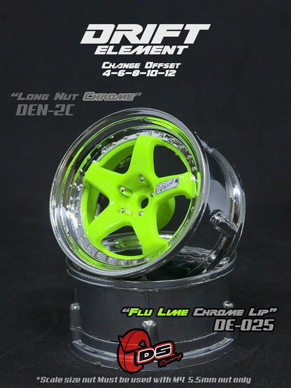 ds racing de-025 rc drift wheels changeable offset 1/10 flu lime