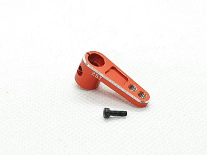 Close-up view of the 25T Aluminium Long Neck Steering Servo Horn/Arm, emphasizing its robust and precision-enhancing design - orange