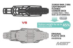 Close-up of MST RMX 2.5 Carbon Lower Chassis Deck, showcasing its flexible design, #210656