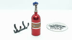 Close-up of aluminium 1/10 scale RC NOS bottle, designed as a balance weight for enhanced vehicle stability -red