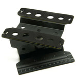 Close-up of the height-adjustable RC car stand, showcasing its sturdy construction and versatile use for 1/10 scale models - black