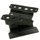 Close-up of the height-adjustable RC car stand, showcasing its sturdy construction and versatile use for 1/10 scale models - black