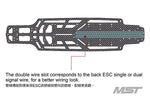 Close-up of MST RMX 2.5 Carbon Lower Chassis Deck, showcasing its flexible design, #210656