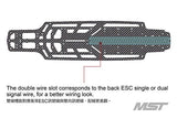 Close-up of MST RMX 2.5 Carbon Lower Chassis Deck, showcasing its flexible design, #210656