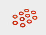 Pack of 10 aluminium M3 0.5mm flat gasket washers, used as spacer shims for precise RC car assembly