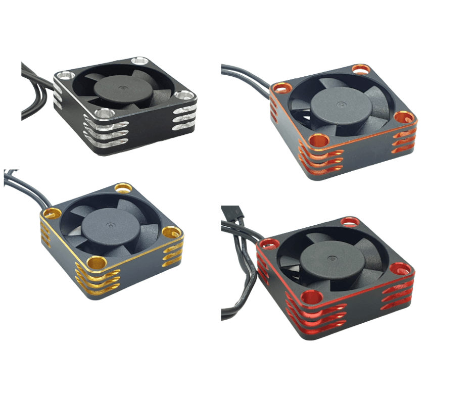 30x30mm Aluminium RC Car Motor Cooling Fan, 28000RPM, available in various colours for optimal cooling