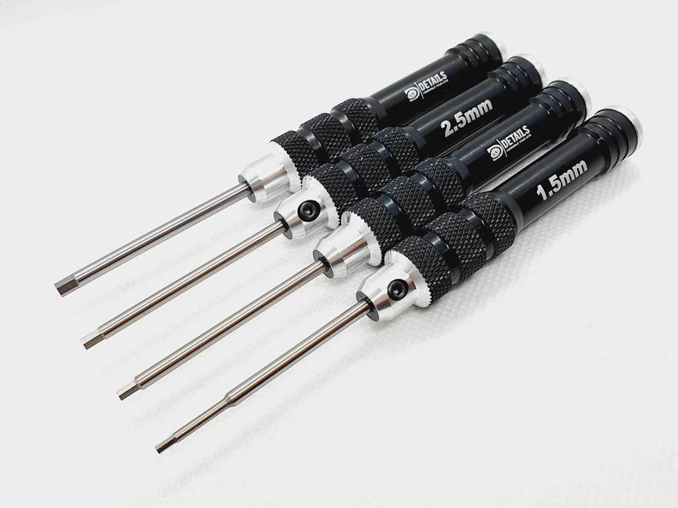 4-piece black metric HEX Allen screwdriver set for RC cars, designed for precise adjustments