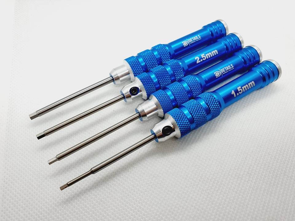 4-piece blue metric HEX Allen screwdriver set for RC cars, designed for precise adjustments