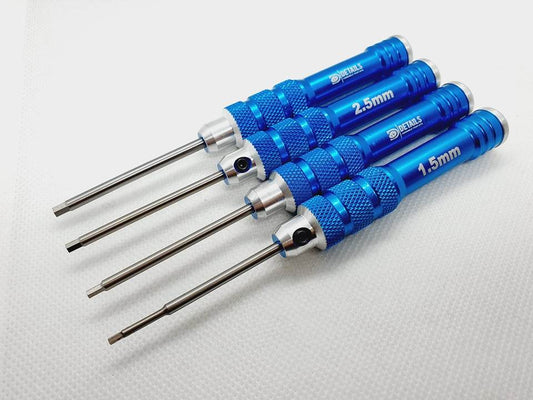 4-piece blue metric HEX Allen screwdriver set for RC cars, designed for precise adjustments